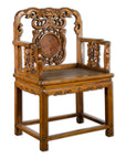 Chinese Antique Carved Wood Armchair with Medallion, Mythical Animal and Clouds-1. Asian & Chinese Furniture, Art, Antiques, Vintage Home Décor for sale at FEA Home
