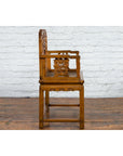 Chinese Antique Carved Wood Armchair with Medallion, Mythical Animal and Clouds-10. Asian & Chinese Furniture, Art, Antiques, Vintage Home Décor for sale at FEA Home