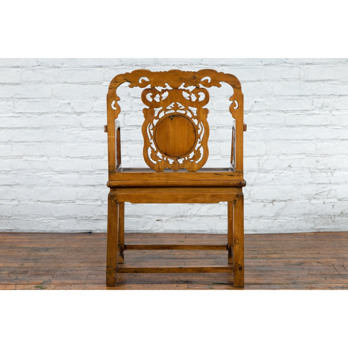 Chinese Antique Carved Wood Armchair with Medallion, Mythical Animal and Clouds-12. Asian & Chinese Furniture, Art, Antiques, Vintage Home Décor for sale at FEA Home