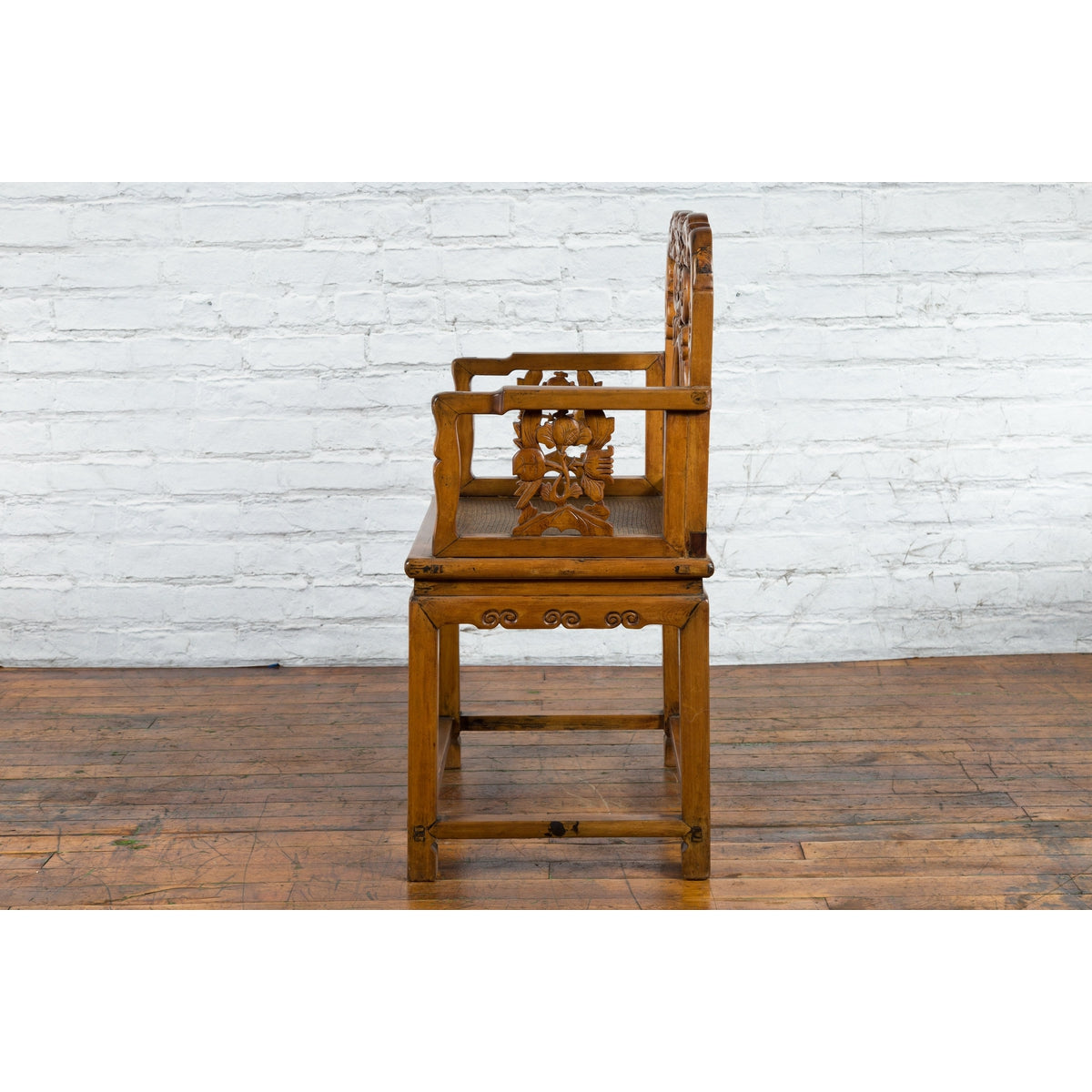 Chinese Antique Carved Wood Armchair with Medallion, Mythical Animal and Clouds-13. Asian & Chinese Furniture, Art, Antiques, Vintage Home Décor for sale at FEA Home