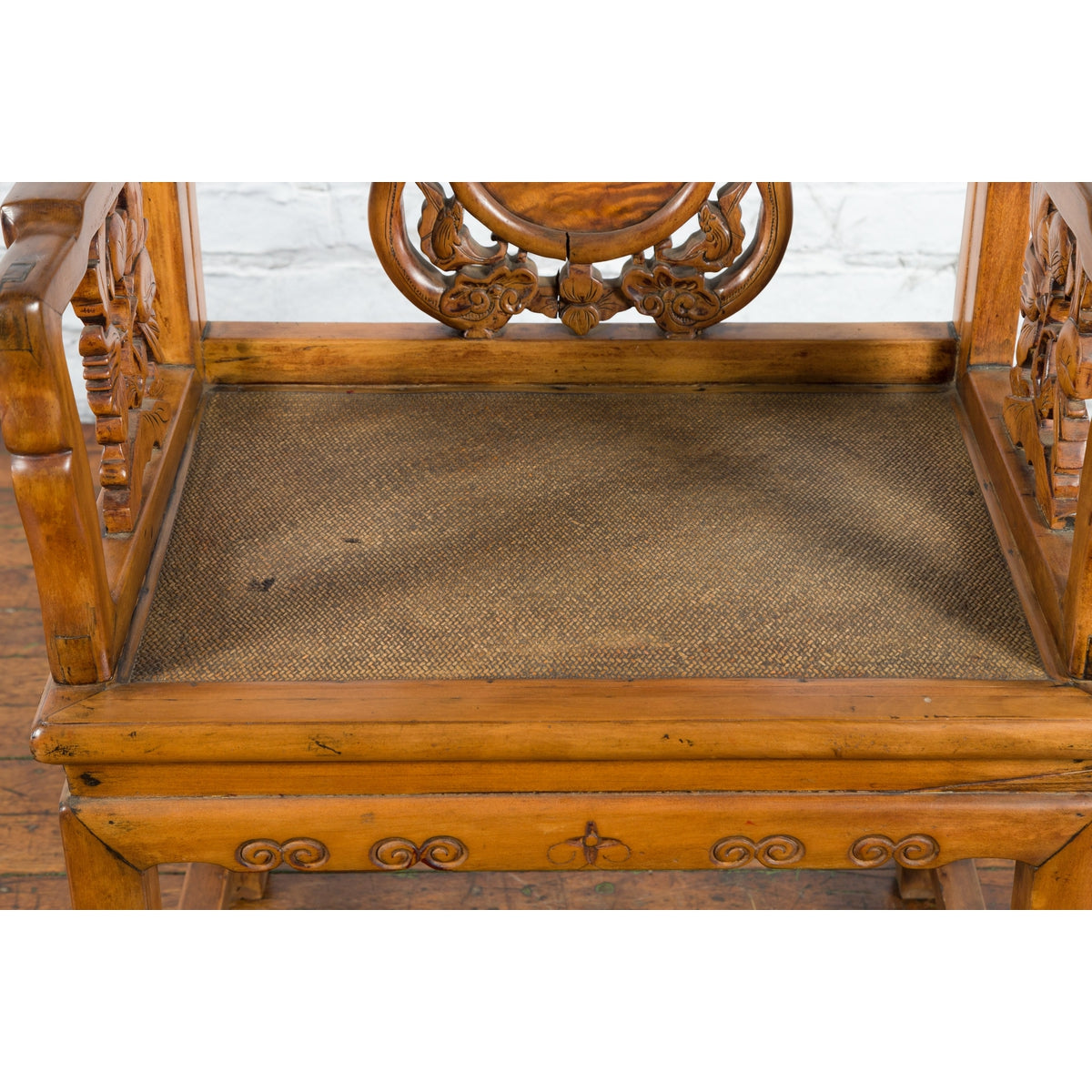 Chinese Antique Carved Wood Armchair with Medallion, Mythical Animal and Clouds-15. Asian & Chinese Furniture, Art, Antiques, Vintage Home Décor for sale at FEA Home