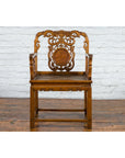 Chinese Antique Carved Wood Armchair with Medallion, Mythical Animal and Clouds-2. Asian & Chinese Furniture, Art, Antiques, Vintage Home Décor for sale at FEA Home