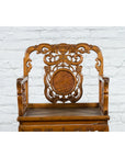 Chinese Antique Carved Wood Armchair with Medallion, Mythical Animal and Clouds-4. Asian & Chinese Furniture, Art, Antiques, Vintage Home Décor for sale at FEA Home