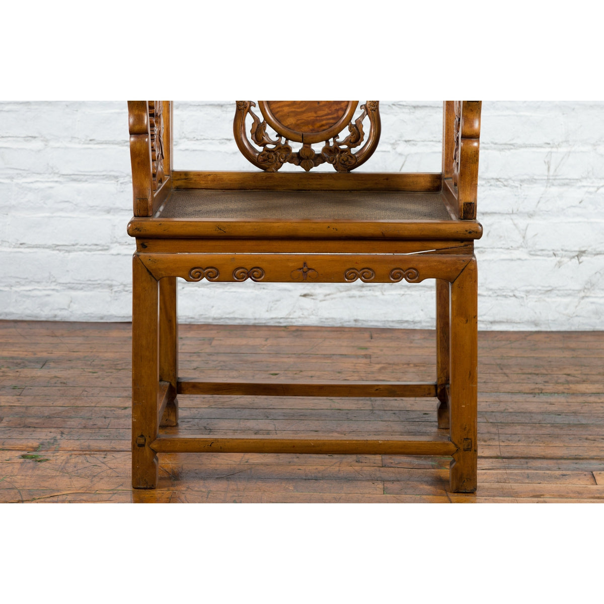 Chinese Antique Carved Wood Armchair with Medallion, Mythical Animal and Clouds-5. Asian & Chinese Furniture, Art, Antiques, Vintage Home Décor for sale at FEA Home