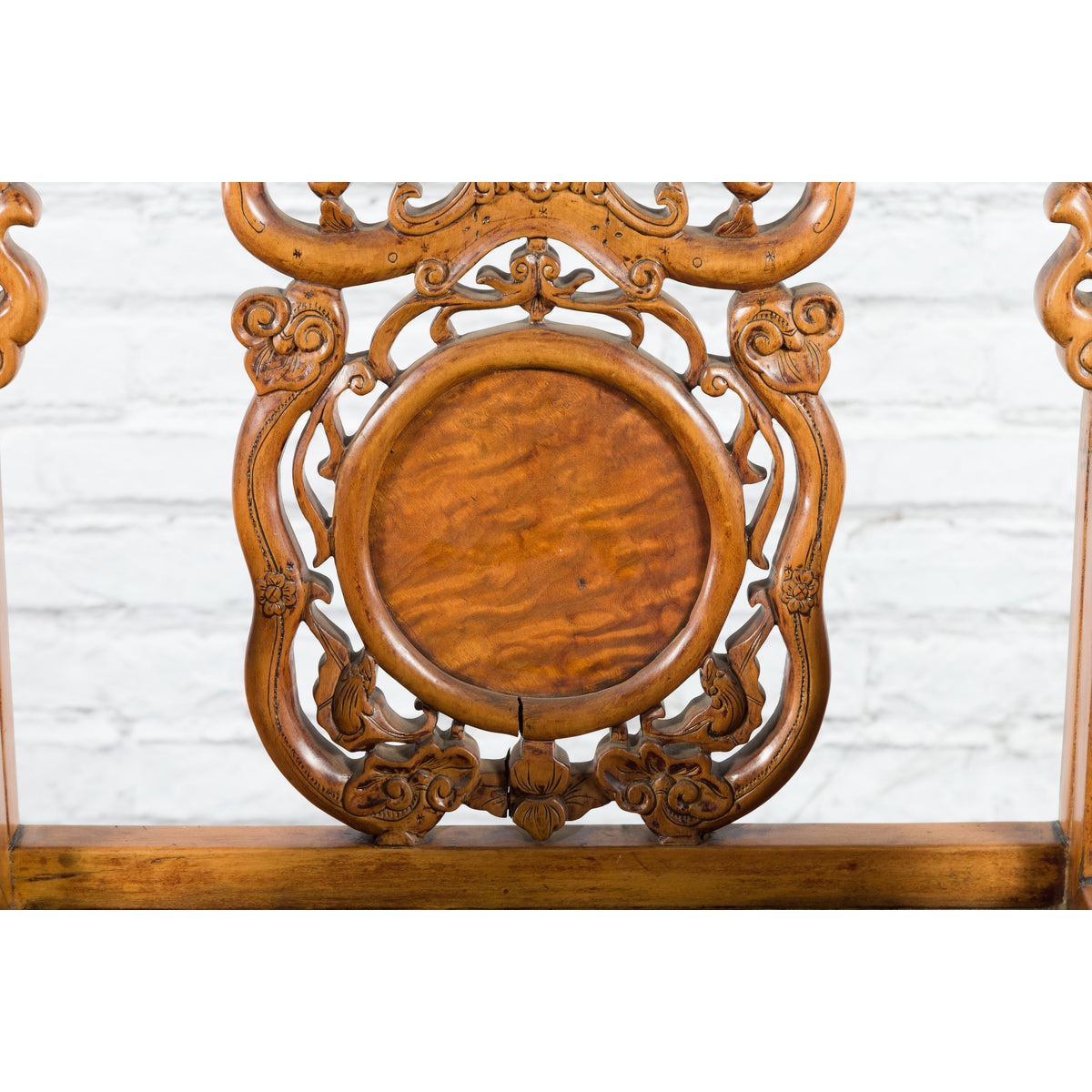 Chinese Antique Carved Wood Armchair with Medallion, Mythical Animal and Clouds-7. Asian & Chinese Furniture, Art, Antiques, Vintage Home Décor for sale at FEA Home