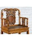 Chinese Antique Carved Wood Armchair with Medallion, Mythical Animal and Clouds-9. Asian & Chinese Furniture, Art, Antiques, Vintage Home Décor for sale at FEA Home
