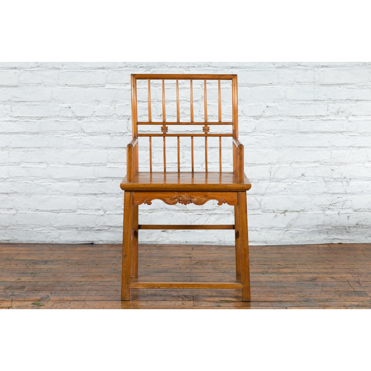 Chinese Qing Dynasty Period 19th Century Elmwood Armchair with Hand-Carved Apron-17. Asian & Chinese Furniture, Art, Antiques, Vintage Home Décor for sale at FEA Home