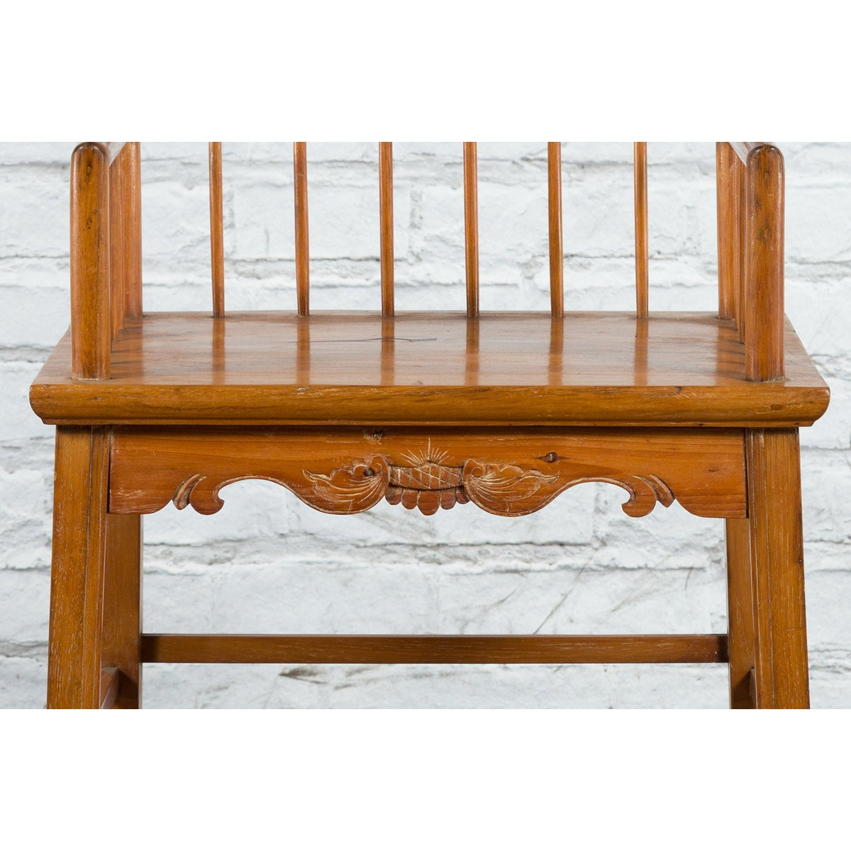 Chinese Qing Dynasty Period 19th Century Elmwood Armchair with Hand-Carved Apron-18. Asian & Chinese Furniture, Art, Antiques, Vintage Home Décor for sale at FEA Home