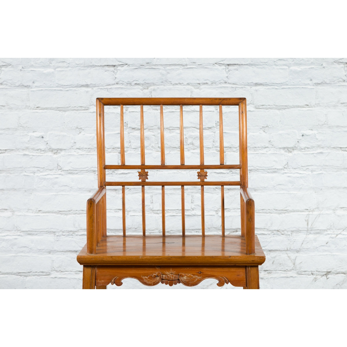 Chinese Qing Dynasty Period 19th Century Elmwood Armchair with Hand-Carved Apron-2. Asian & Chinese Furniture, Art, Antiques, Vintage Home Décor for sale at FEA Home