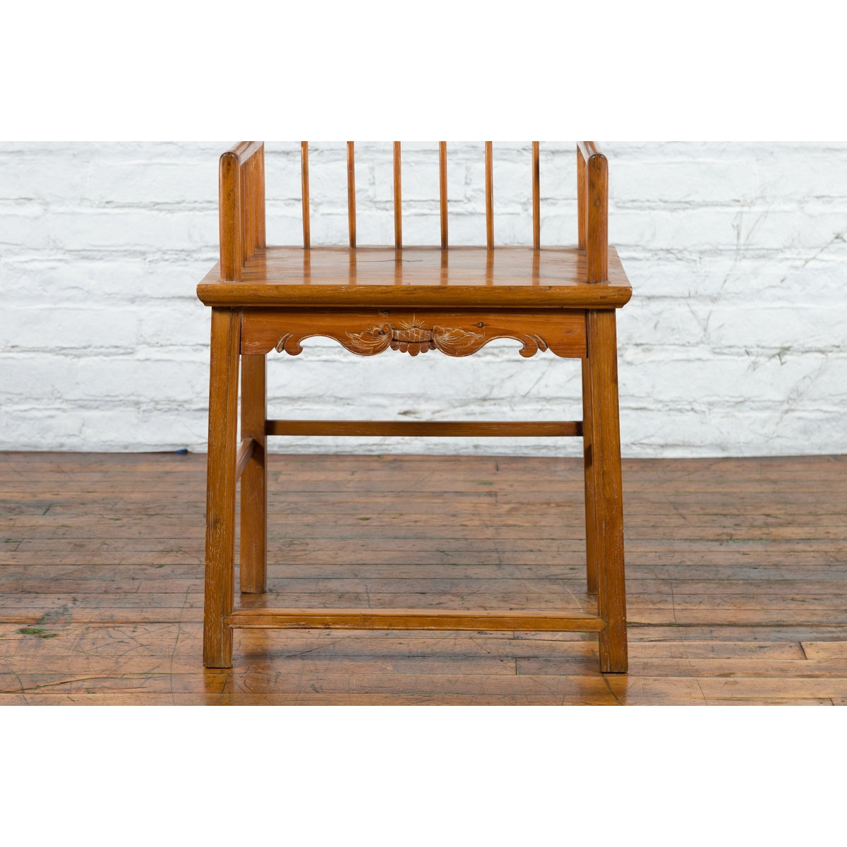 Chinese Qing Dynasty Period 19th Century Elmwood Armchair with Hand-Carved Apron-3. Asian & Chinese Furniture, Art, Antiques, Vintage Home Décor for sale at FEA Home