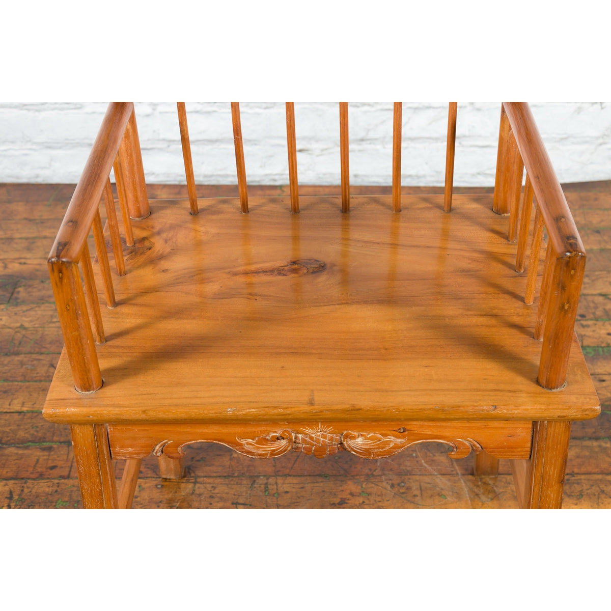 Chinese Qing Dynasty Period 19th Century Elmwood Armchair with Hand-Carved Apron-6. Asian & Chinese Furniture, Art, Antiques, Vintage Home Décor for sale at FEA Home