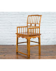 Chinese Qing Dynasty Elmwood Armchair - Hand-Carved Apron-4. Asian & Chinese Furniture, Art, Antiques, Vintage Home Décor for sale at FEA Home