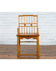 Chinese Qing Dynasty Elmwood Armchair - Hand-Carved Apron-8. Asian & Chinese Furniture, Art, Antiques, Vintage Home Décor for sale at FEA Home