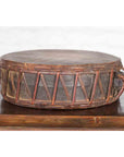 Nepalese Antique Leather Hand Drum with Carved Wooden Handle-5. Asian & Chinese Furniture, Art, Antiques, Vintage Home Décor for sale at FEA Home