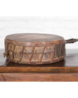Nepalese Antique Leather Hand Drum with Carved Wooden Handle-7. Asian & Chinese Furniture, Art, Antiques, Vintage Home Décor for sale at FEA Home