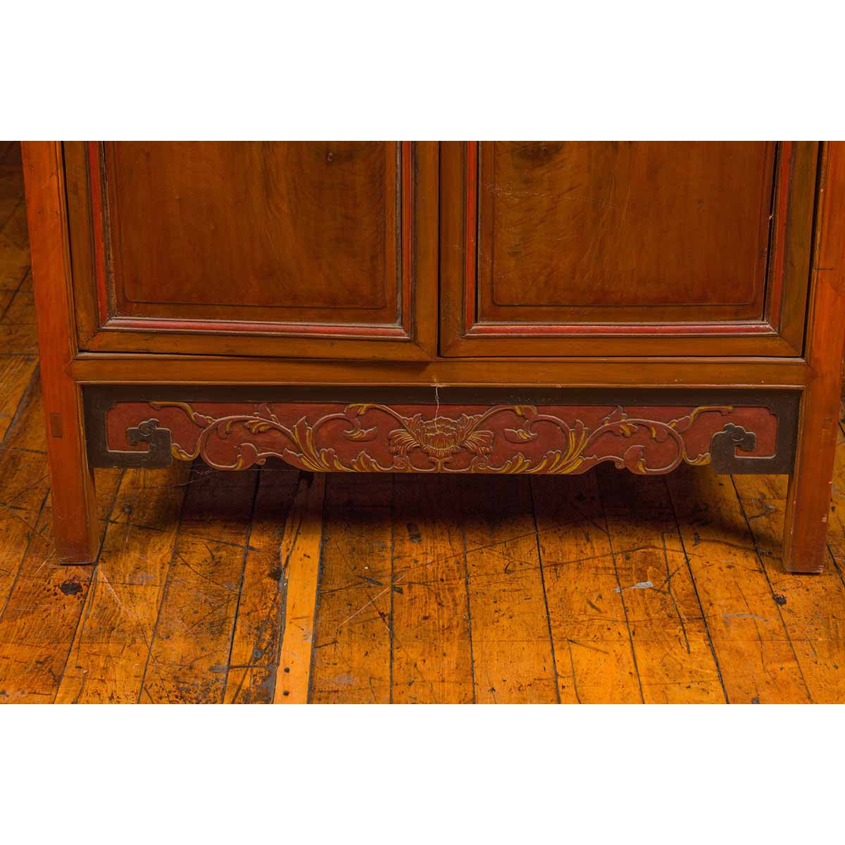 Chinese Ming Dynasty Style Cabinet with Gilt Carved Court and Work Scenes-6. Asian & Chinese Furniture, Art, Antiques, Vintage Home Décor for sale at FEA Home