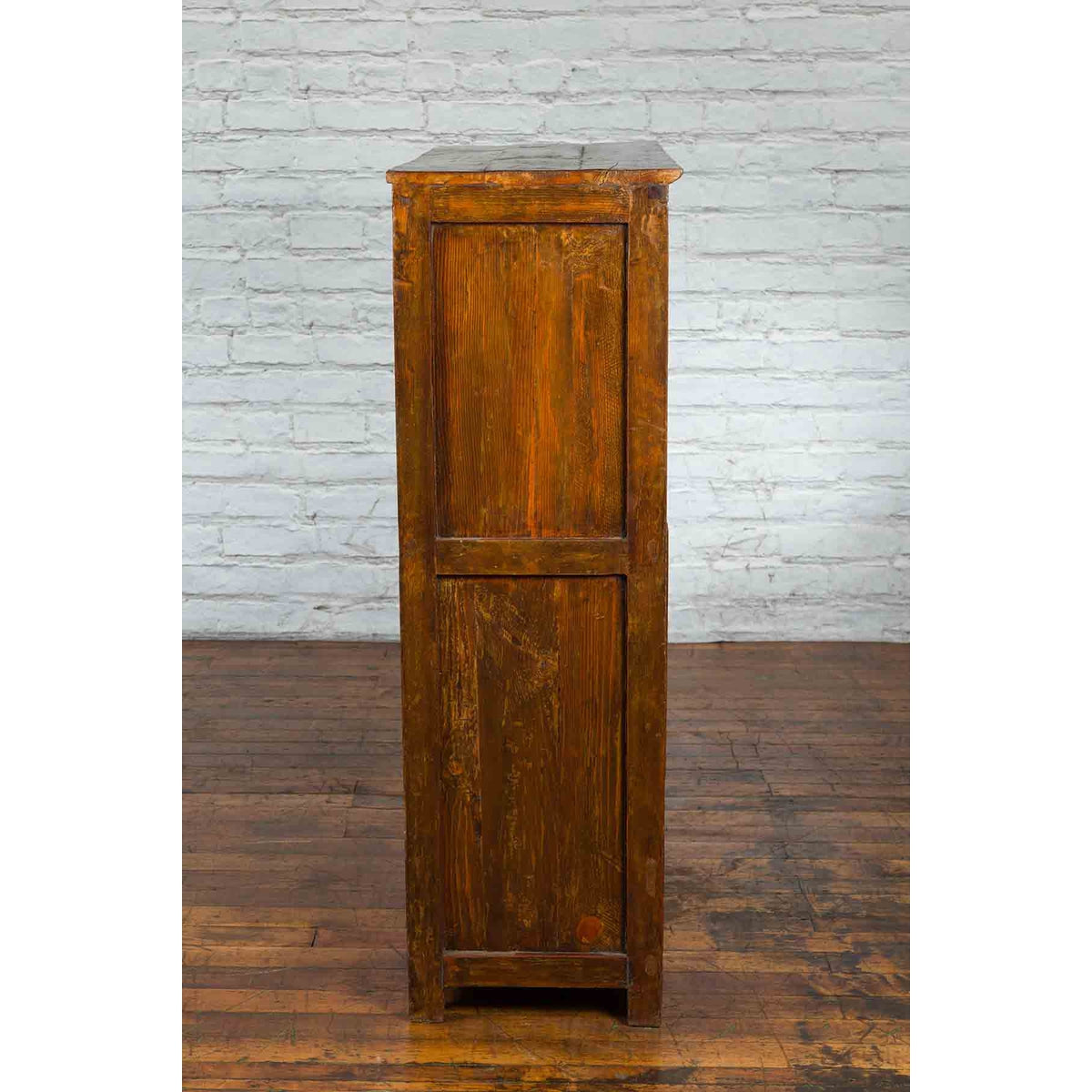 Tibetan 19th Century Cabinet with Hand-Painted Floral Décor on Red Ground-11. Asian & Chinese Furniture, Art, Antiques, Vintage Home Décor for sale at FEA Home