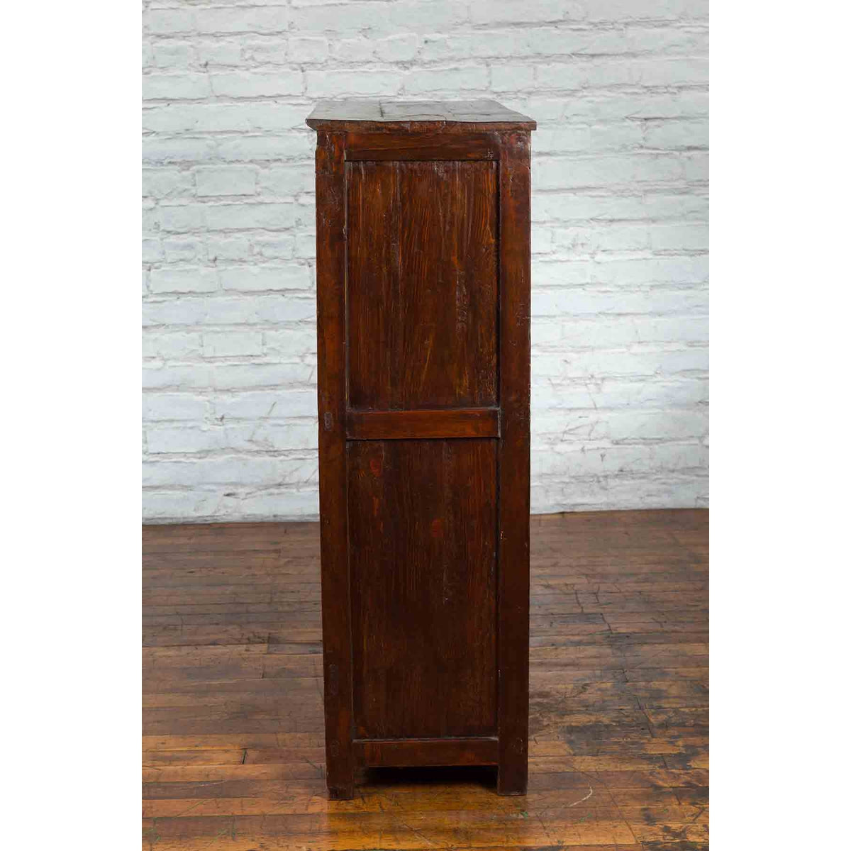 Tibetan 19th Century Cabinet with Hand-Painted Floral Décor on Red Ground-13. Asian & Chinese Furniture, Art, Antiques, Vintage Home Décor for sale at FEA Home