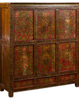 Tibetan 19th Century Cabinet with Hand-Painted Floral Décor on Red Ground-1. Asian & Chinese Furniture, Art, Antiques, Vintage Home Décor for sale at FEA Home