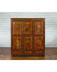 Tibetan 19th Century Cabinet with Hand-Painted Floral Décor on Red Ground-3. Asian & Chinese Furniture, Art, Antiques, Vintage Home Décor for sale at FEA Home