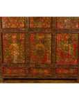 Tibetan 19th Century Cabinet with Hand-Painted Floral Décor on Red Ground-6. Asian & Chinese Furniture, Art, Antiques, Vintage Home Décor for sale at FEA Home