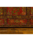 Tibetan 19th Century Cabinet with Hand-Painted Floral Décor on Red Ground-9. Asian & Chinese Furniture, Art, Antiques, Vintage Home Décor for sale at FEA Home