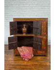 Tibetan 19th Century Cabinet with Hand-Painted Floral Décor on Red Ground-4. Asian & Chinese Furniture, Art, Antiques, Vintage Home Décor for sale at FEA Home
