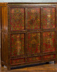 Tibetan 19th Century Cabinet with Hand-Painted Floral Décor on Red Ground-2. Asian & Chinese Furniture, Art, Antiques, Vintage Home Décor for sale at FEA Home