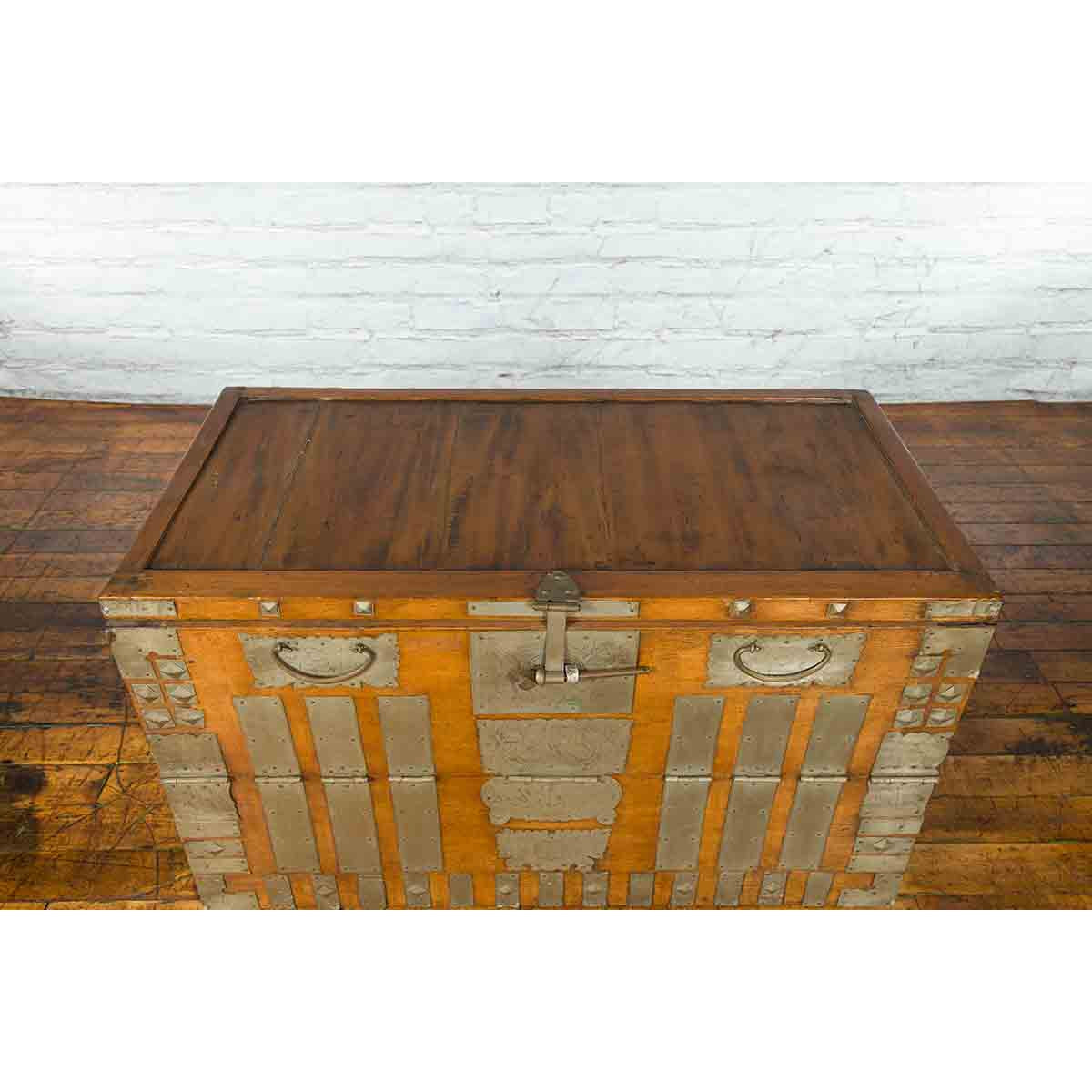 Korean Early 20th Century Storage Chest with Silver Plated Brass Hardware-13. Asian & Chinese Furniture, Art, Antiques, Vintage Home Décor for sale at FEA Home