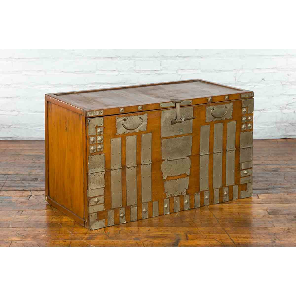 Korean Early 20th Century Storage Chest with Silver Plated Brass Hardware-4. Asian & Chinese Furniture, Art, Antiques, Vintage Home Décor for sale at FEA Home