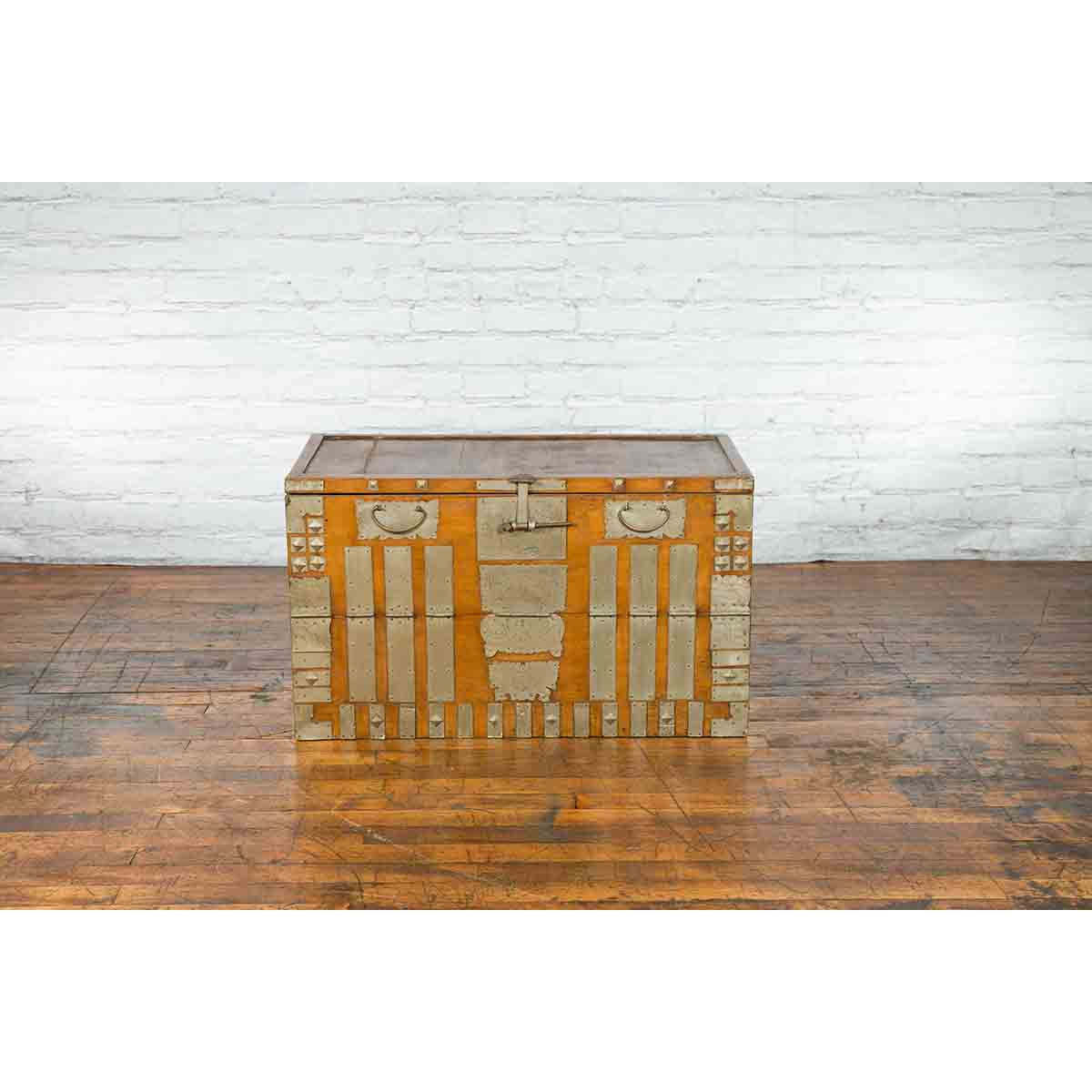 Korean Early 20th Century Storage Chest with Silver Plated Brass Hardware-5. Asian & Chinese Furniture, Art, Antiques, Vintage Home Décor for sale at FEA Home