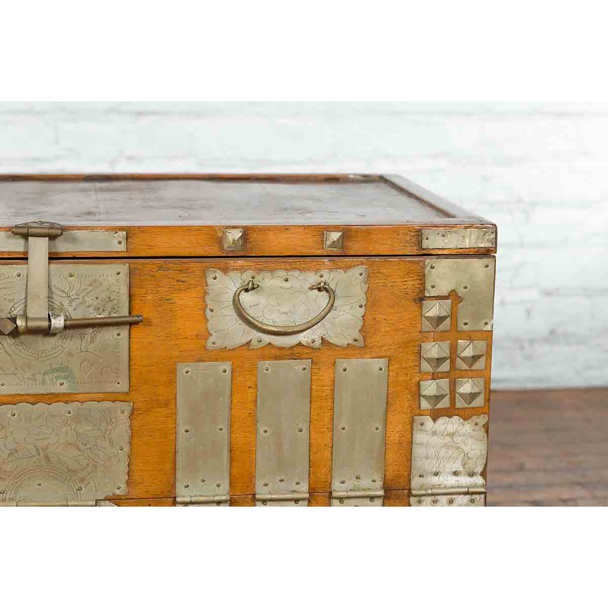 Korean Early 20th Century Storage Chest with Silver Plated Brass Hardware-8. Asian & Chinese Furniture, Art, Antiques, Vintage Home Décor for sale at FEA Home