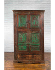 19th Century Goan Cabinet with Pairs of Double Doors and Green Painted Panels-5. Asian & Chinese Furniture, Art, Antiques, Vintage Home Décor for sale at FEA Home