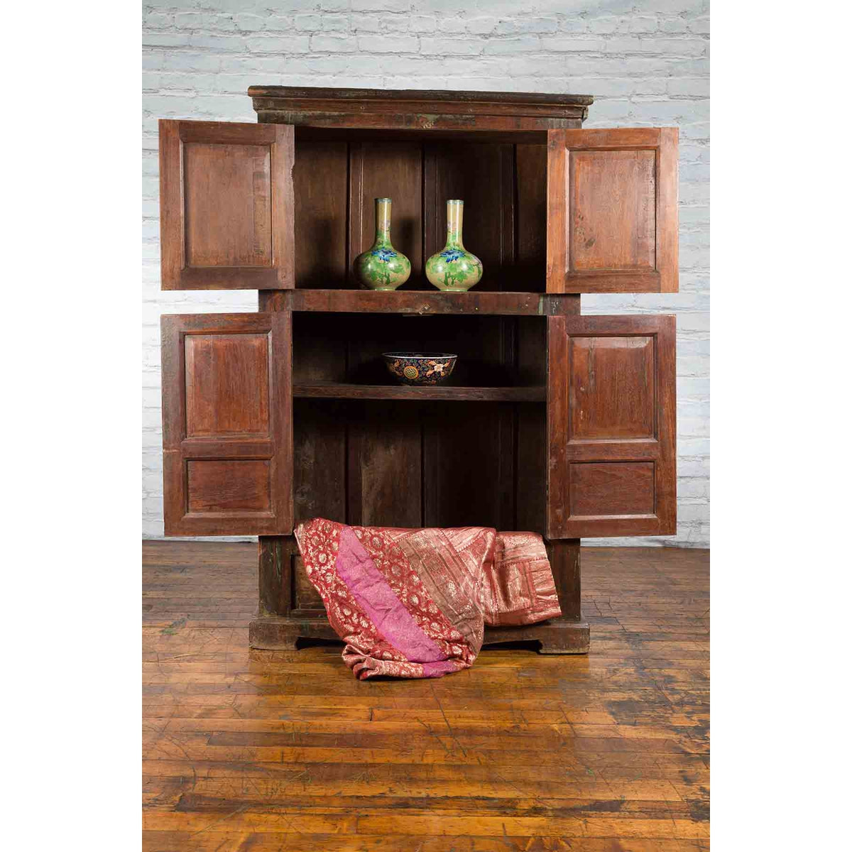 19th Century Goan Cabinet with Pairs of Double Doors and Green Painted Panels-4. Asian & Chinese Furniture, Art, Antiques, Vintage Home Décor for sale at FEA Home