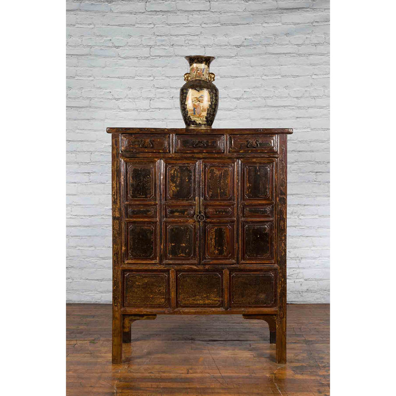 Qing Dynasty 1800s Brown Lacquered Chinese Cabinet with Doors and Drawers-YN3684-3. Asian & Chinese Furniture, Art, Antiques, Vintage Home Décor for sale at FEA Home