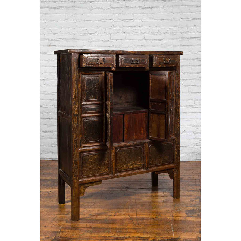 Qing Dynasty 1800s Brown Lacquered Chinese Cabinet with Doors and Drawers-YN3684-4. Asian & Chinese Furniture, Art, Antiques, Vintage Home Décor for sale at FEA Home