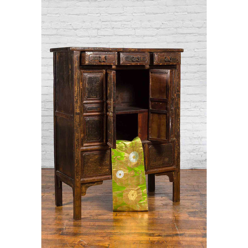 Qing Dynasty 1800s Brown Lacquered Chinese Cabinet with Doors and Drawers-YN3684-9. Asian & Chinese Furniture, Art, Antiques, Vintage Home Décor for sale at FEA Home