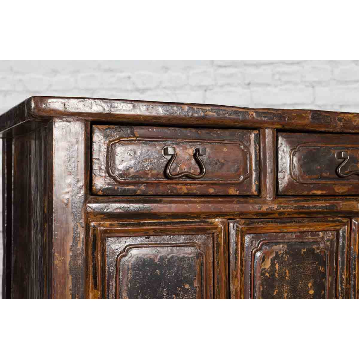 Qing Dynasty 1800s Brown Lacquered Chinese Cabinet with Doors and Drawers-10. Asian & Chinese Furniture, Art, Antiques, Vintage Home Décor for sale at FEA Home