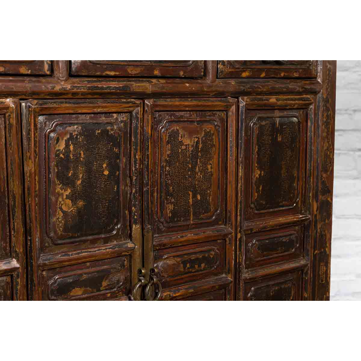 Qing Dynasty 1800s Brown Lacquered Chinese Cabinet with Doors and Drawers-11. Asian & Chinese Furniture, Art, Antiques, Vintage Home Décor for sale at FEA Home