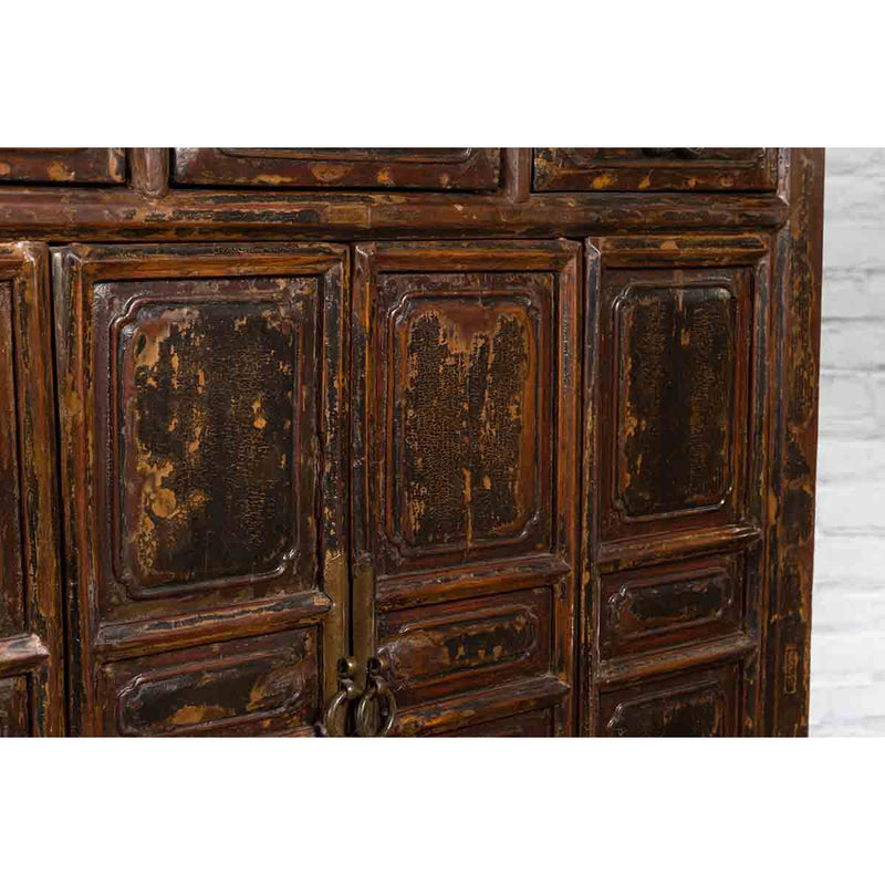 Qing Dynasty 1800s Brown Lacquered Chinese Cabinet with Doors and Drawers-YN3684-11. Asian & Chinese Furniture, Art, Antiques, Vintage Home Décor for sale at FEA Home