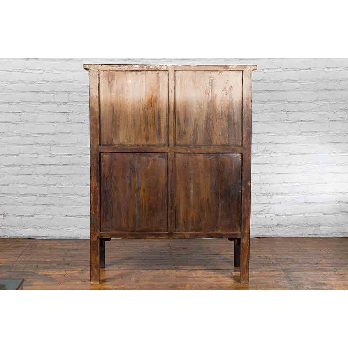 Qing Dynasty 1800s Brown Lacquered Chinese Cabinet with Doors and Drawers-13. Asian & Chinese Furniture, Art, Antiques, Vintage Home Décor for sale at FEA Home