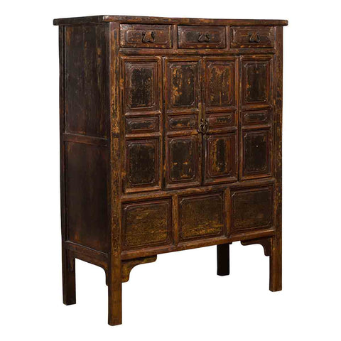 Qing Dynasty 1800s Brown Lacquered Chinese Cabinet with Doors and Drawers-YN3684-1. Asian & Chinese Furniture, Art, Antiques, Vintage Home Décor for sale at FEA Home