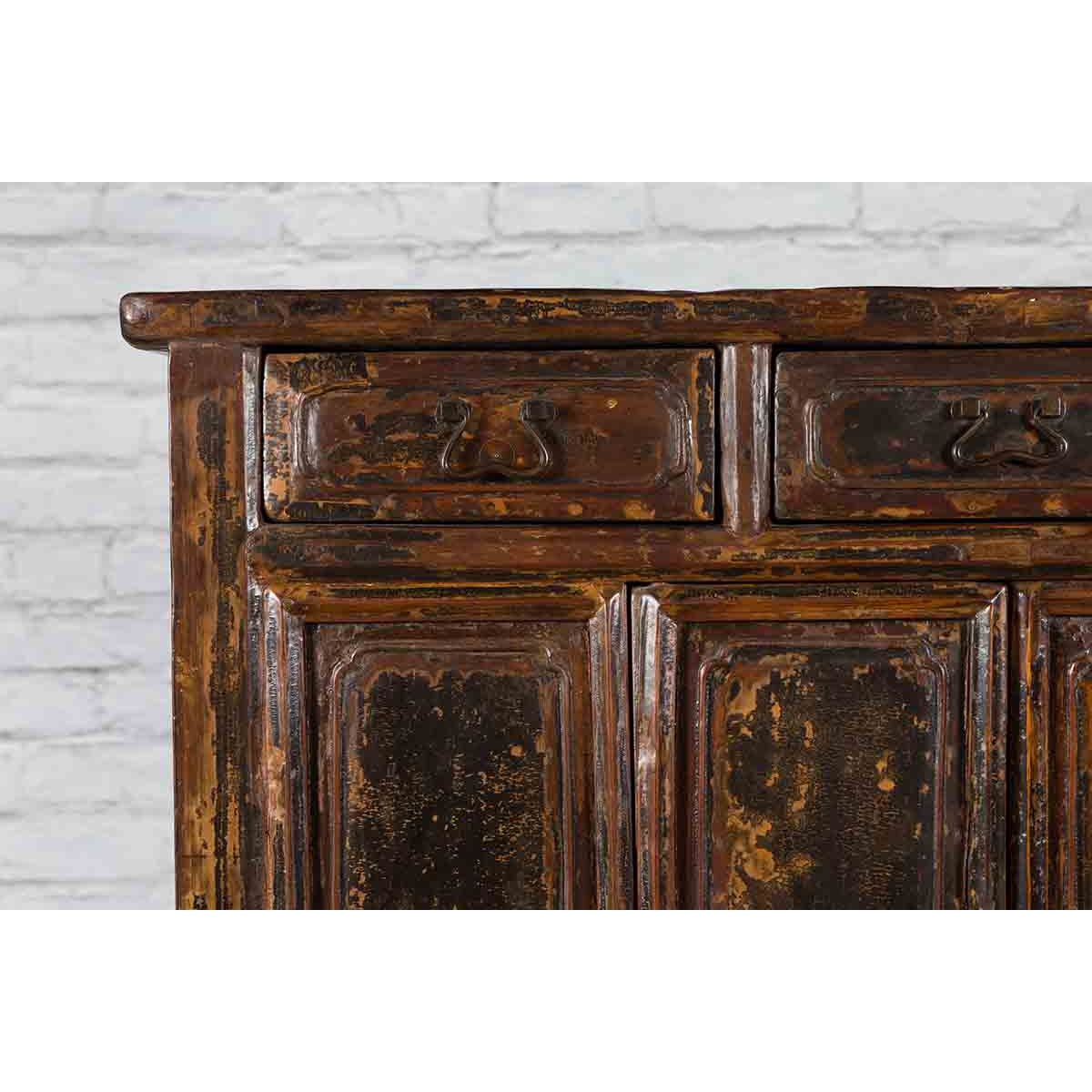Qing Dynasty 1800s Brown Lacquered Chinese Cabinet with Doors and Drawers-16. Asian & Chinese Furniture, Art, Antiques, Vintage Home Décor for sale at FEA Home