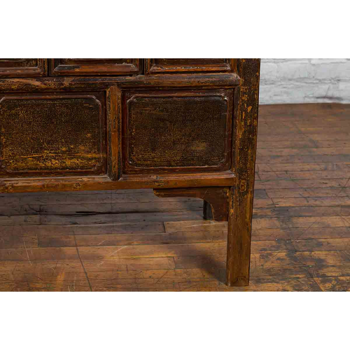 Qing Dynasty 1800s Brown Lacquered Chinese Cabinet with Doors and Drawers-5. Asian & Chinese Furniture, Art, Antiques, Vintage Home Décor for sale at FEA Home