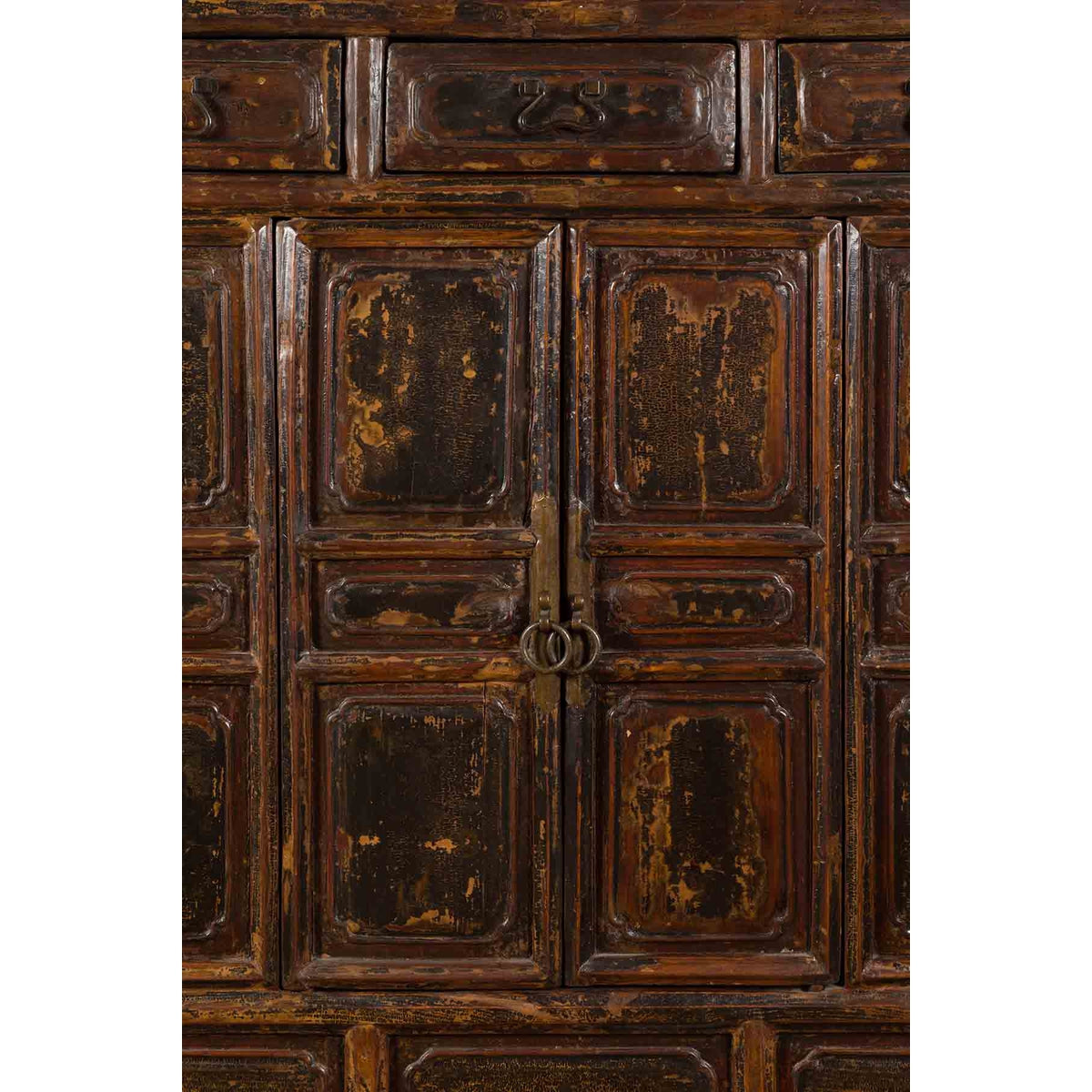 Qing Dynasty 1800s Brown Lacquered Chinese Cabinet with Doors and Drawers-6. Asian & Chinese Furniture, Art, Antiques, Vintage Home Décor for sale at FEA Home