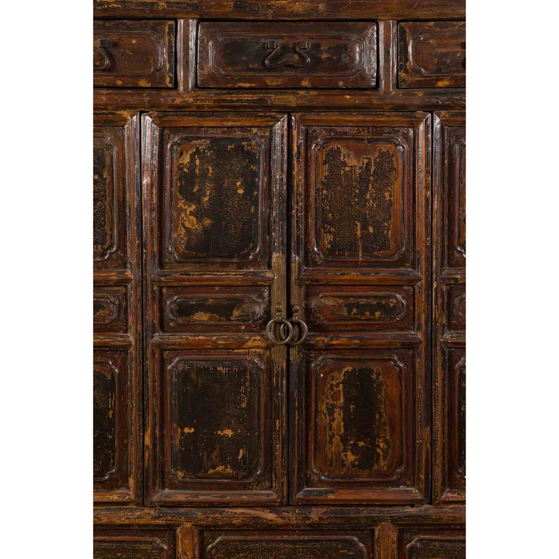 Qing Dynasty 1800s Brown Lacquered Chinese Cabinet with Doors and Drawers-YN3684-6. Asian & Chinese Furniture, Art, Antiques, Vintage Home Décor for sale at FEA Home