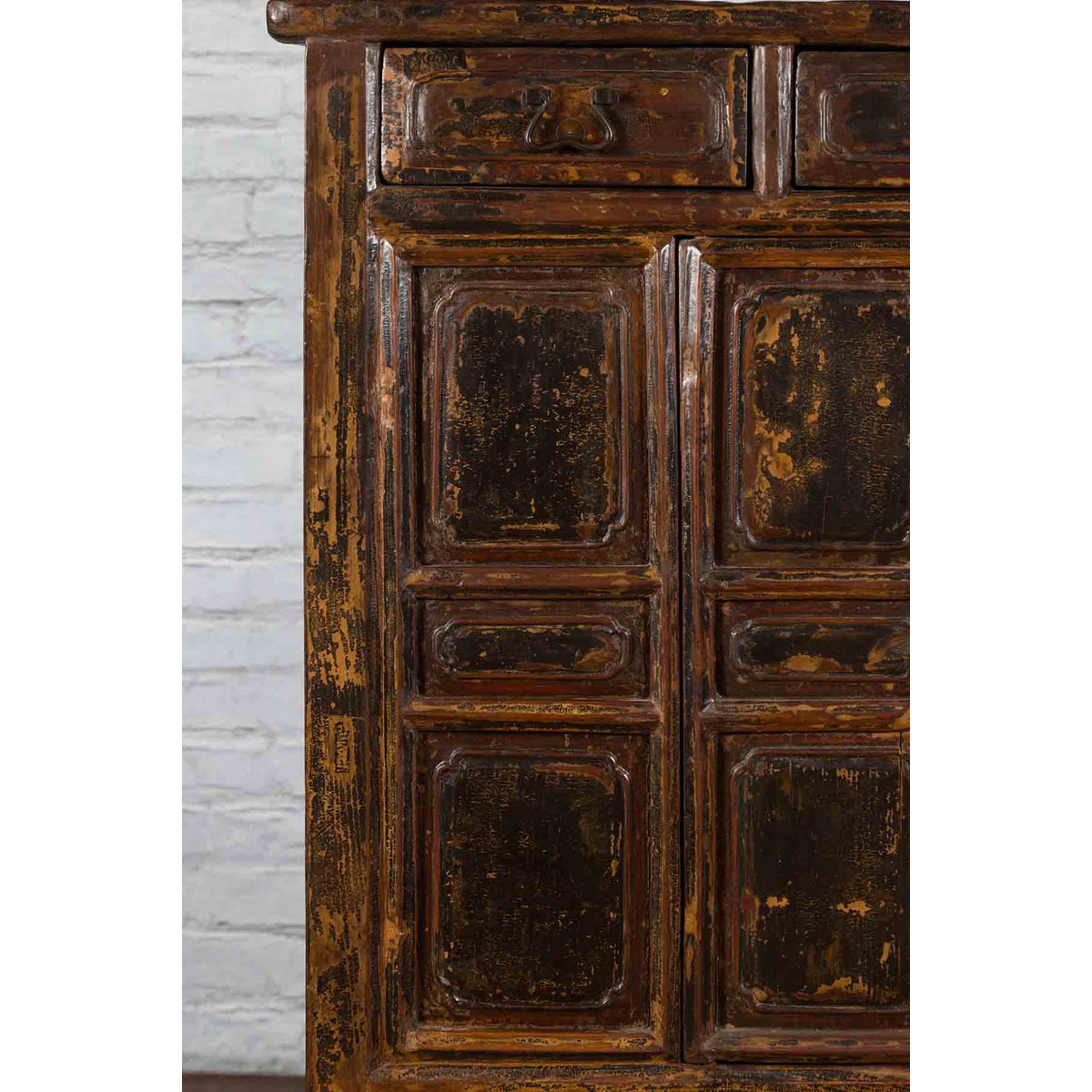 Qing Dynasty 1800s Brown Lacquered Chinese Cabinet with Doors and Drawers-7. Asian & Chinese Furniture, Art, Antiques, Vintage Home Décor for sale at FEA Home