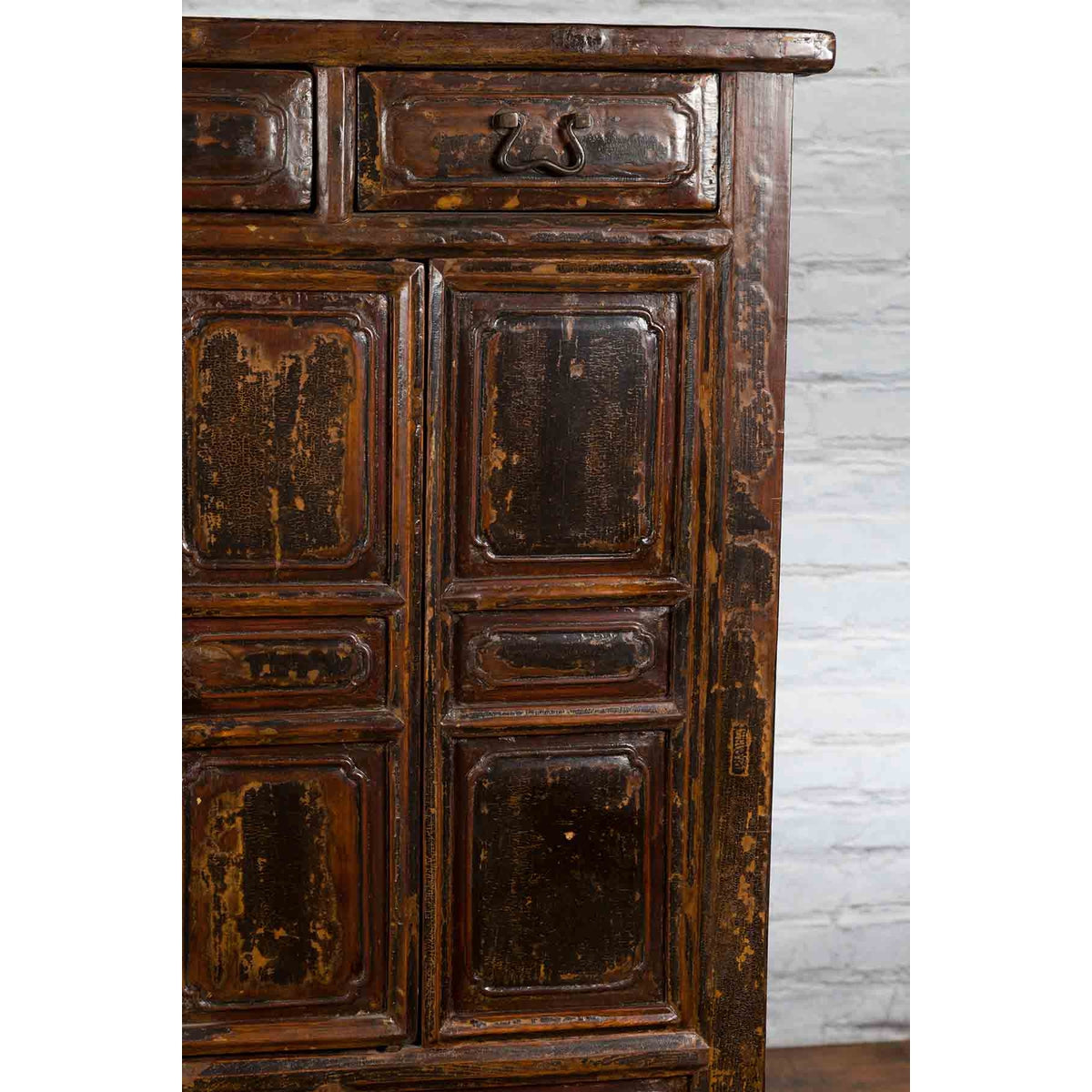 Qing Dynasty 1800s Brown Lacquered Chinese Cabinet with Doors and Drawers-8. Asian & Chinese Furniture, Art, Antiques, Vintage Home Décor for sale at FEA Home