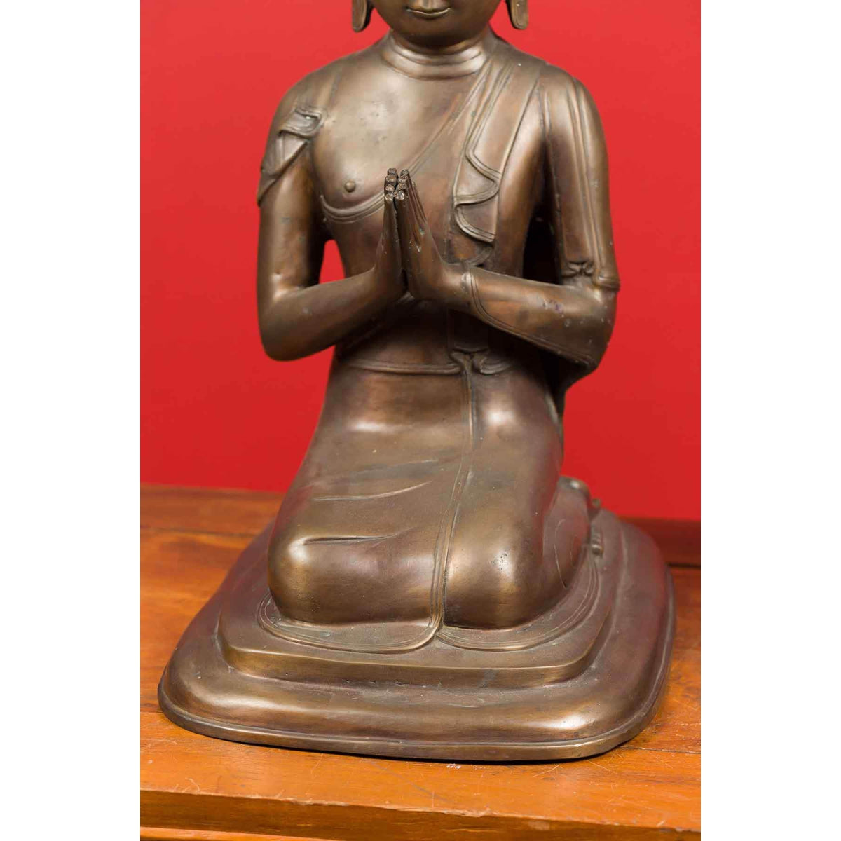 Pair of Burmese 20th Century Bronze Statues of Kneeling Buddhist Disciples-8. Asian & Chinese Furniture, Art, Antiques, Vintage Home Décor for sale at FEA Home