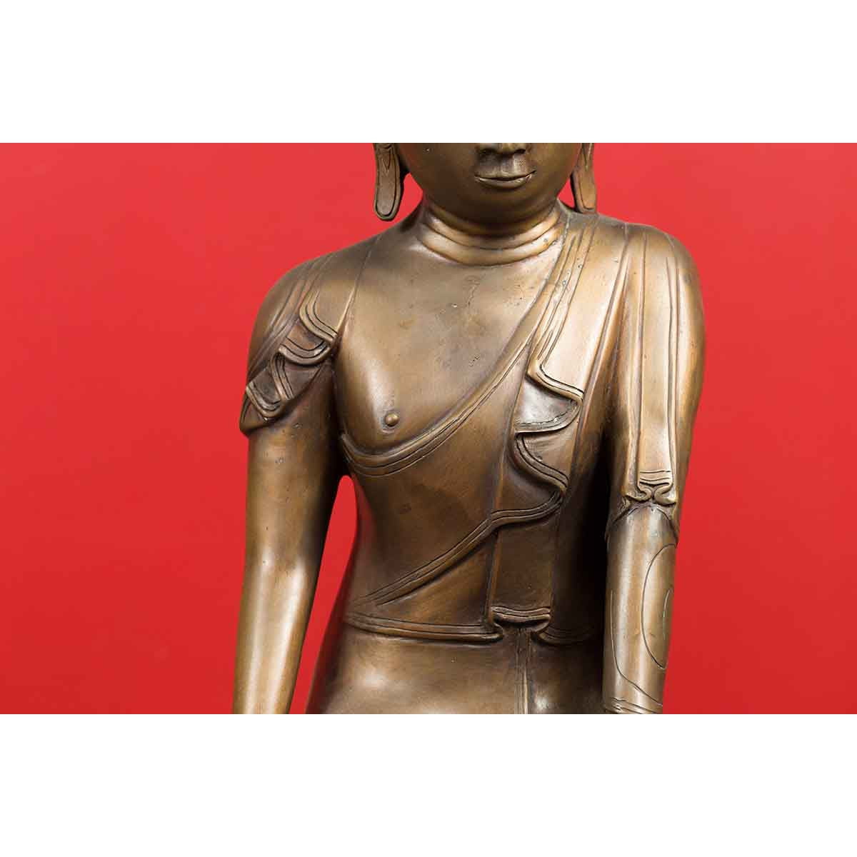 Pair of Burmese 20th Century Bronze Statues of Kneeling Buddhist Disciples-10. Asian & Chinese Furniture, Art, Antiques, Vintage Home Décor for sale at FEA Home